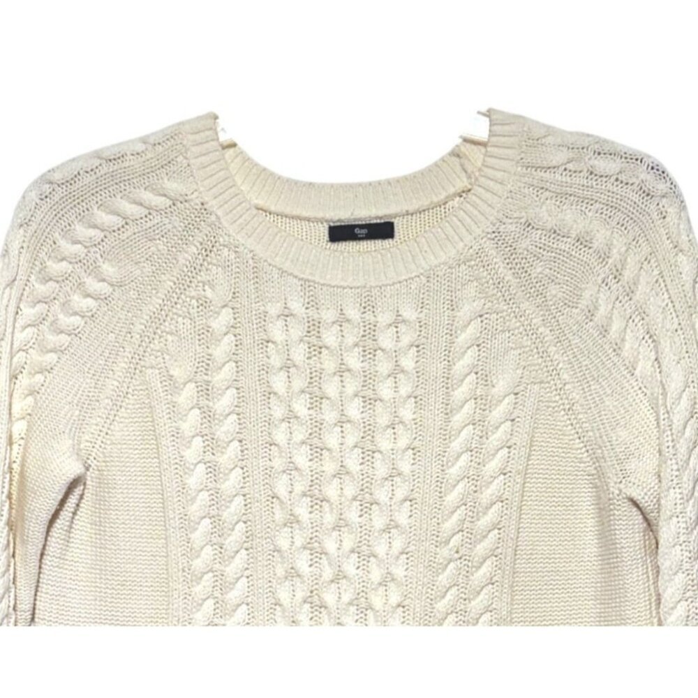 Y2K Gap Cable Knit Sweater Long Sleeves Crew Neck Fisherman Ivory Cozy Chunky